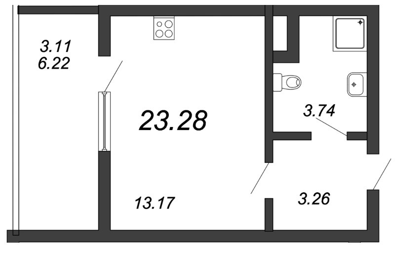 Однокомнатная квартира 23.28 м²